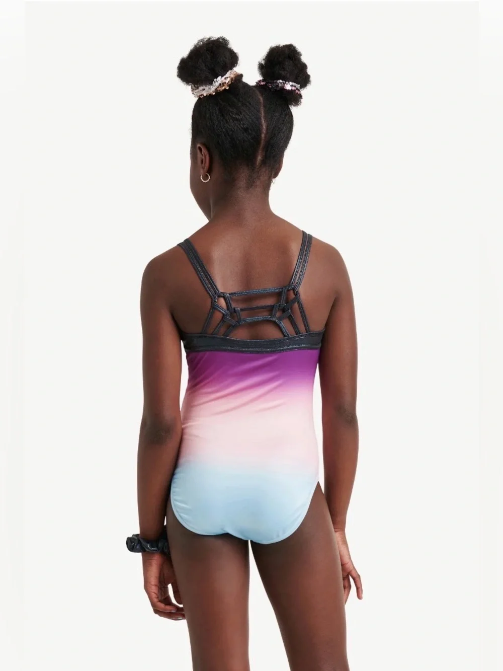 Justice Girls Ombre Macrame Back Dance and Gymnastics Leotard with Scrunchie